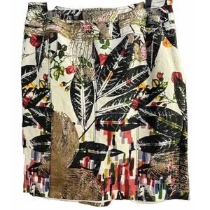 Alberto Makali Skirt 12 Floral Multicolor Roses Gold Paint Accent Art to Wear